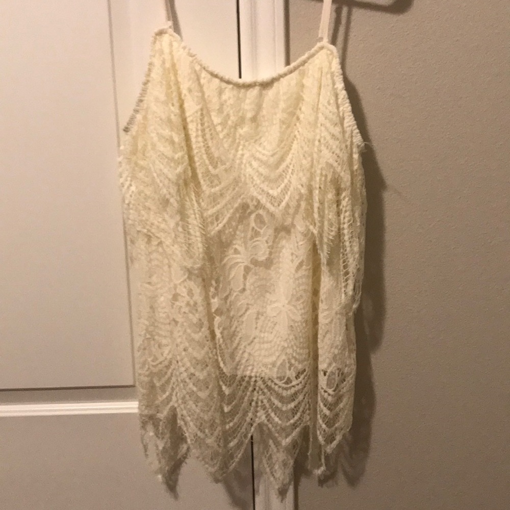 Off the shoulder crocheted overlay cami